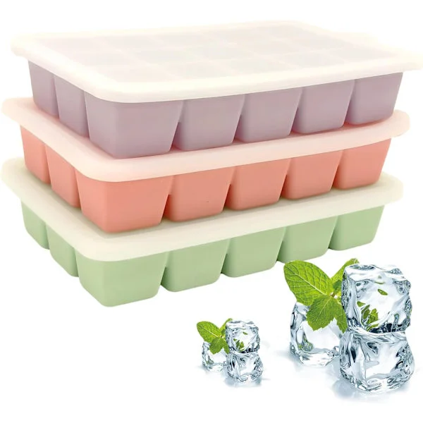 3 Pcs Silicone Ice Cube Trays, Square Ice Cube Tray with Lid, Reusable Ice Cube Molds for DIY Cold Drinks. (Small Ice Cubes, Quantity, 15)