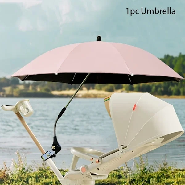 Trolly Paraply Solbeskyttelse UPF50+ Parasol med bøjelig armstativ Clip On Håndtag Klapvognsskygge