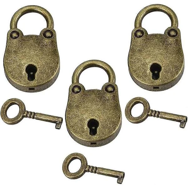 Vintage hængelåse 3 stk. mini hængelåse skabshængelås nøglepakke hængelås lille hængelås mini hængelås kuffertnøgle hængelås med nøgle bjørneformet 