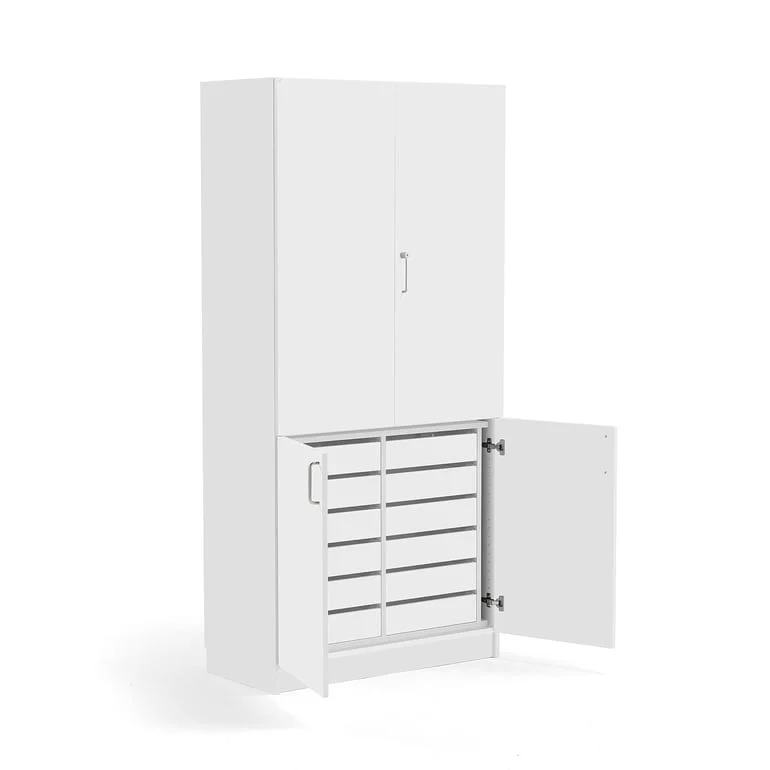 High wooden storage cabinet THEO, 12 drawers, white