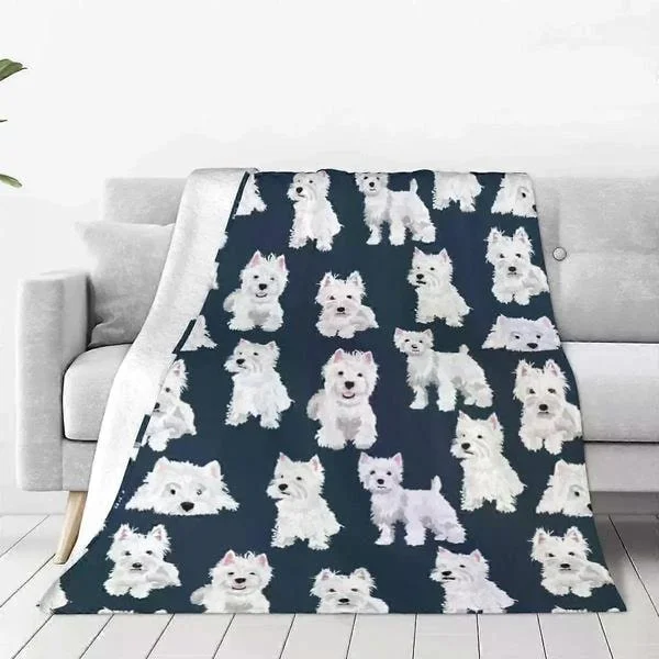 Westie Hund Flanell Filt Vit Söt Djur Mjuk Varm Pläd Filt för Vardagsrum Rese Tryck Sängöverkast Sofföverdrag