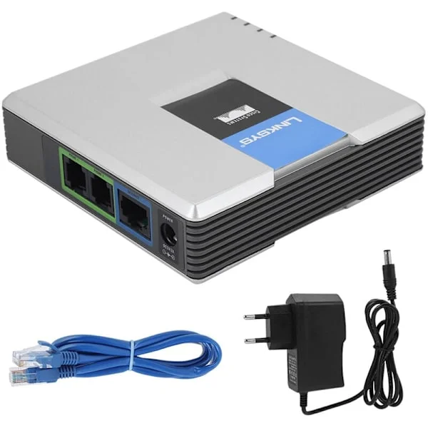 Gateway VoIP Gateway 2-portars Internettelefonadapter SIP V2-protokoll med nätverkskabel för Linksys PAP2T (EU-kontakt)
