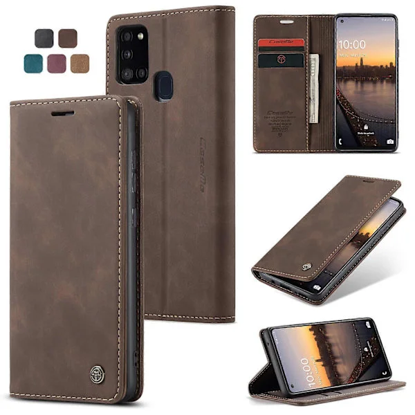 Yhteensopiva Samsung Galaxy A21S -kotelon kanssa, korttipaikka, magneettinen läppä, jalustakotelo Samsung Galaxy A21S:lle, Premium Pu-nahkalompakko, 