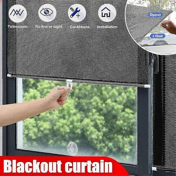 Universal Roller Blinds Suction Cup Sunshade Blackout Curtain Car Bedroom Kitchen Office Window Sun- 50cm x 125cm Silver