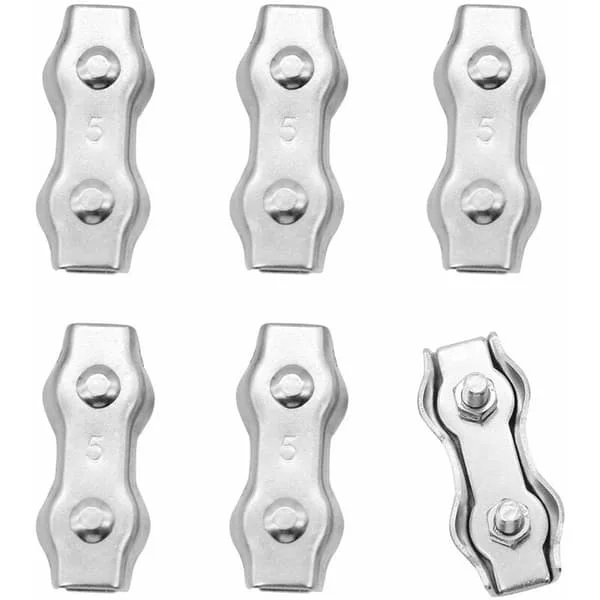Pakke med 6 stk. M5 Duplex rustfrit stål klemmer rebforbindelse rustfrit stål wireklemme til 4 mm wire rustfrit stål kabelklemme