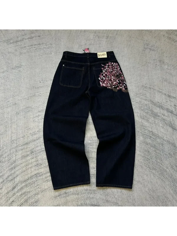 AliExpress - Vintage Low Waist Hip Hop Kirschblüten bestickte Jeans weites Bein Hose Y2K Kleidung Herren Damen bestickte Baggy-Jeans