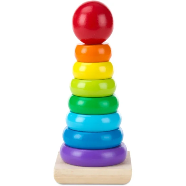 Rainbow Stacker Wooden Ring Educational Toy - Wooden Rainbow Stacking Rings Toy