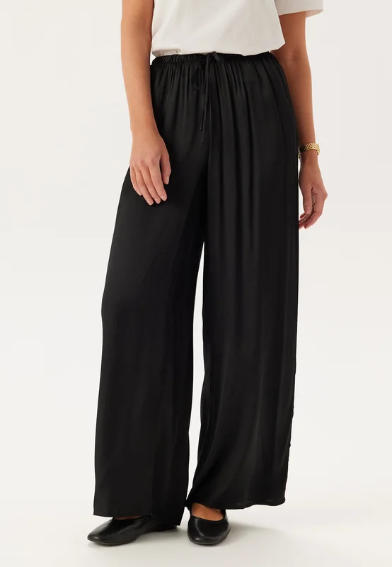 BUBBLEROOM-CC Viscose Satin Trousers-Black-L