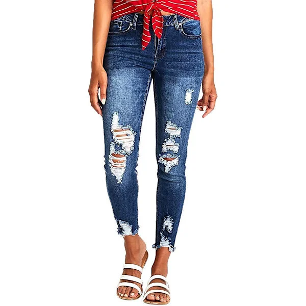[RM] Women's Ripped Boyfriend Jeans Cute Distressed Jeans Stretch Skinny Jeans with Holes XL