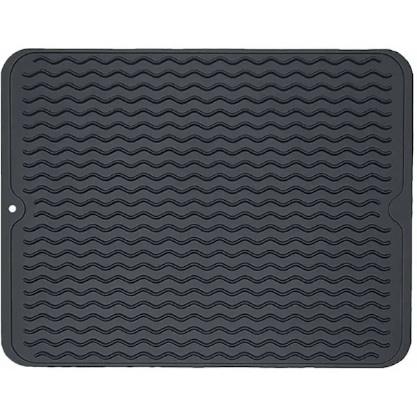 Miljövänlig torkmatta i silikon, värmebeständig, stor torkmatta i silikon för förvaring av bestick och disk, svart, 40 x 30 cm