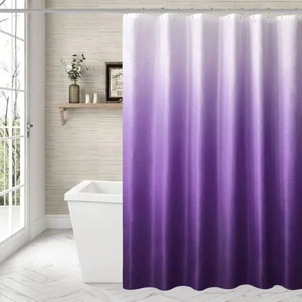 Vedenpitävä suihkuverhosetti, homeenesto, vohvelikangas, kylpyhuoneen sisustus, moderni Ombre-muotoilu koukuilla, violetti 180x180 cm-FF-