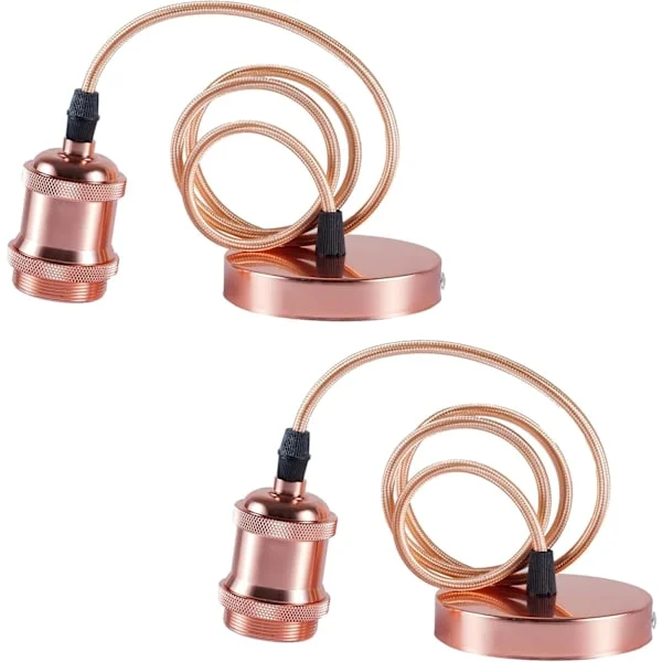 2-pack E27 Vintage Pendant Lights in Antique Brass with Earth Wire and 90cm Braided Cable, Rose Gold