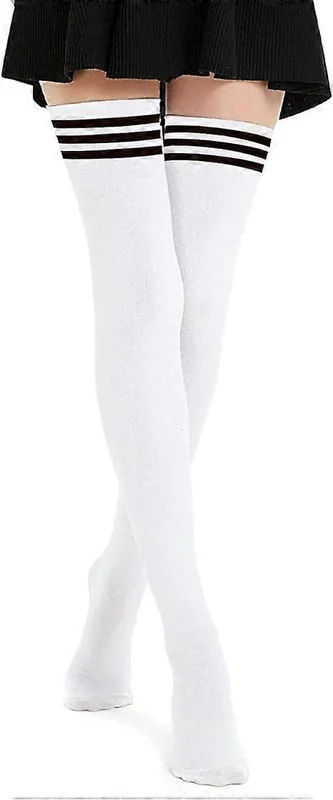 Extra Long Thigh High Socks for Women, Thin Stripes, Tube Stockings, Over Knee Socks, Casual High Boot Socks Stripes White