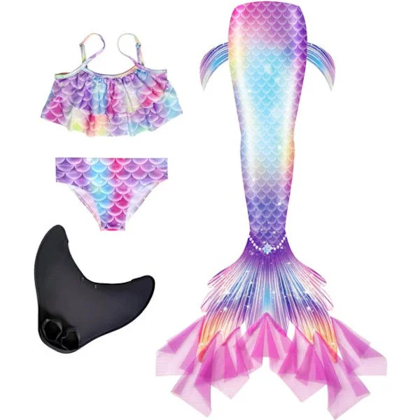 Dame Bikini - Ocean Mermaid Bikini Sett (Blå, Lilla og Rosa) | Bikini Ocean Mermaid med Hale | Prinsessekjole | Sett Størrelse 110
