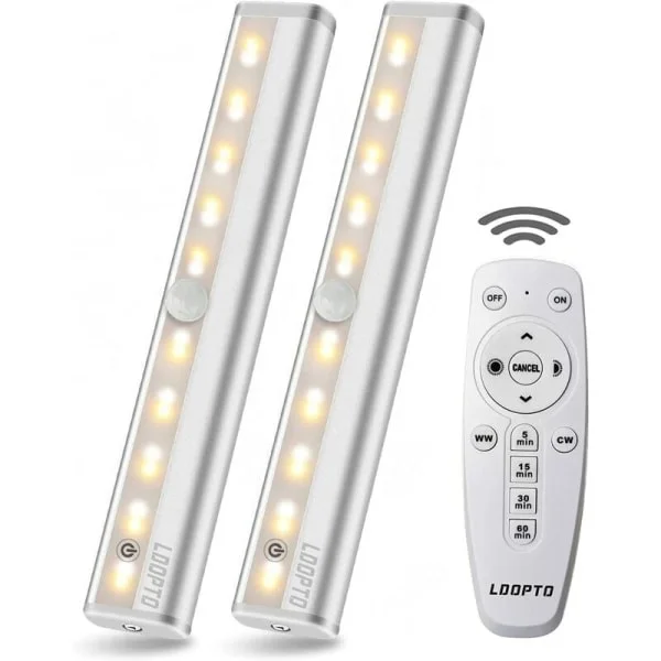 LED-belysning for kjøkken, trådløs fjernkontroll, spotlight, LED-belysning for hele huset med magnetstripe/automatisk på/av-timer, sølv, 2-pakning