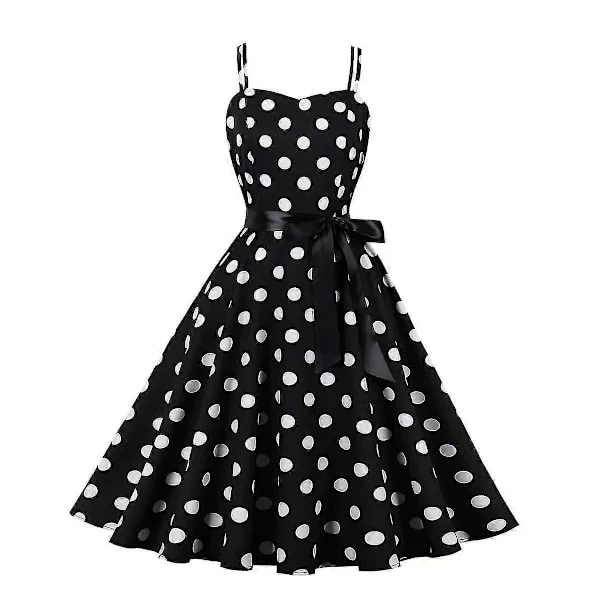 【BEMS】Kvinnor Vintage Prickar 1950-tal 60-tal Rockabilly Pinup Hepburn Klänning Cocktailparty Swing Skater Slipklänningar