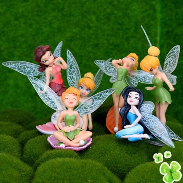 6 st Blomsterfé Pixie Flygande Vinge Familj Miniatyr Blomsterfé Flickor Dockhus Trädgård Ornament Tillbehör