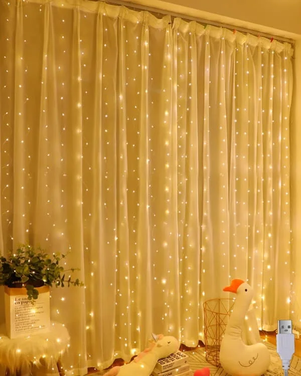 Lyskæde Varm Hvid 200 LED 3m x 2m LED Lyskæde Gardin LED Lyskæde til Juledekoration