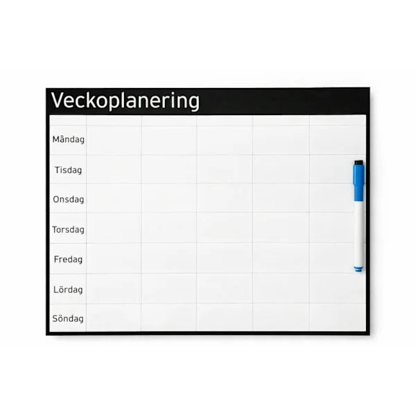 Magnetisk Whiteboard för Veckoplanering. Inkl. Whiteboardpenna med Sudd