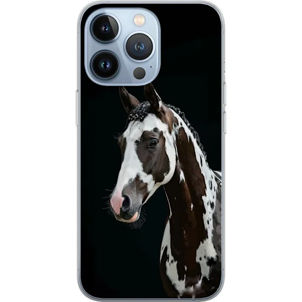 Kompatibel Mobilcover til Apple iPhone 13 Pro Elegant hestemotiv med sort-hvid plettet hest og mørk dramatisk baggrund