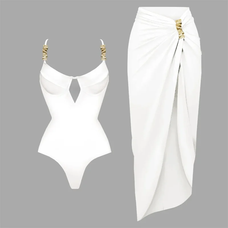 AliExpress - 3Pc Push-Up Bikini Mit Cover Up Frauen Sexy Badeanzug Weibliche Bademode Bandeau Biquini Glänzende Taste Badeanzug Bodysuit Bademode
