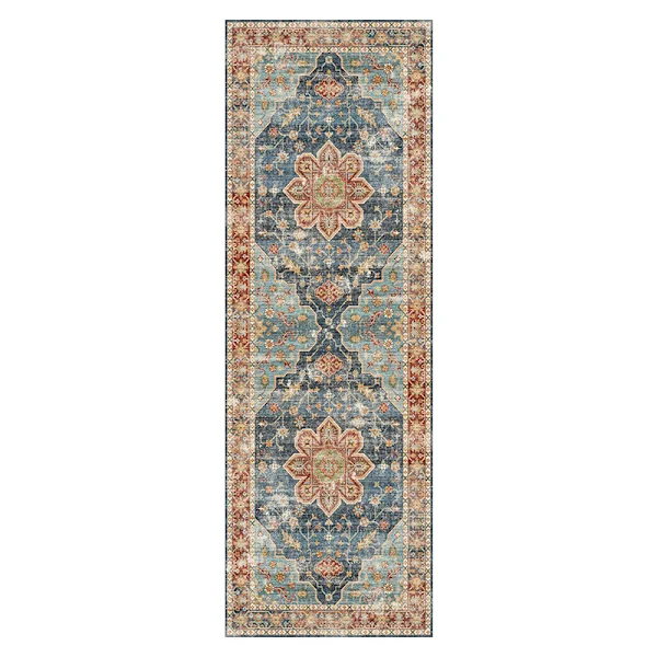 [RM] Hallway Rug, Washable Rug, Non-Slip Water-Resistant Floor Mat, Low Pile Soft Vintage Rug for Entryway Bedroom Laundry Room Indoor, Style 4