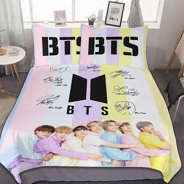 Sängkläder set HF329 Sängkläder Påslakan Set för Barn, Kpop BTS Täcke Set med 1 Påslakan och 2 Örngott 3PCS Sängkläder Set LS329