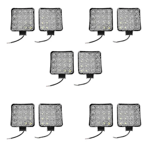10x 48W Firkantede LED Arbeidslys 6000K for Traktorer, Lastebiler, ATV-er, 12V/24V