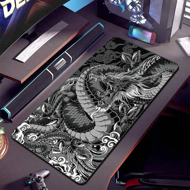 AliExpress - Grand tapis de souris Dragon noir et blanc, grand tapis de souris de jeu, grande Base en caoutchouc, tapis de bureau violet, 400x900