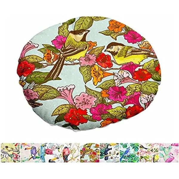 Rund linnekudde stolsdyna, quiltad sittdyna blomma & fågelserie golv tatami bekväm vadderad soffa matstolar kuddar