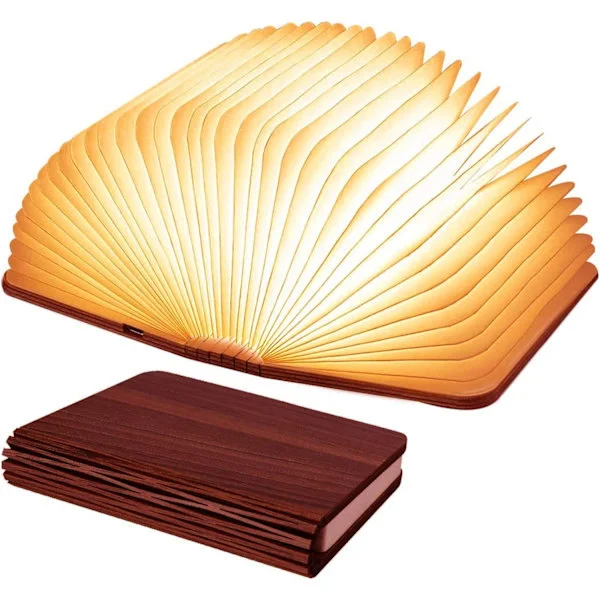 Wooden Book Lamp, 3 Colors Foldable Book Light, LED Book Lamp Rechargeable Foldable Paper Lamp for Home Decor Birthday Gifts