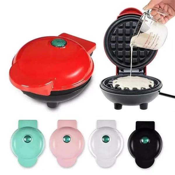 Mini vaffeljern, EU 4-tommers vaffeljern med kompakt design, let at rengøre, non-stick belægning, perfekt til morgenmad, dessert, sandwich sort