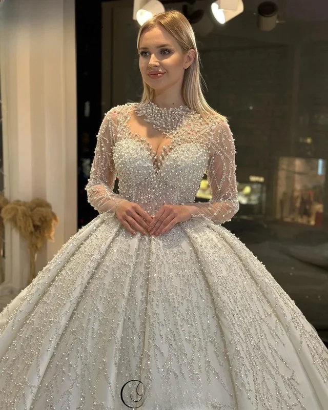 AliExpress - Luxus elegante Brautkleider für Frauen lange Ärmel Perlen Brautkleid A-Linie Kapelle Prinzessin Brautkleid Vestido Blanco