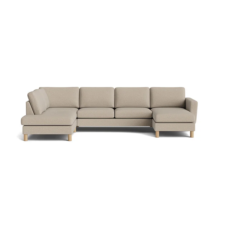 Haven U-sofa, højrevendt - Aurora Beige - Stor Familie Sofa med slidstærkt stof - 206x327x86cm - U-sofa i høj kvalitet med egeben