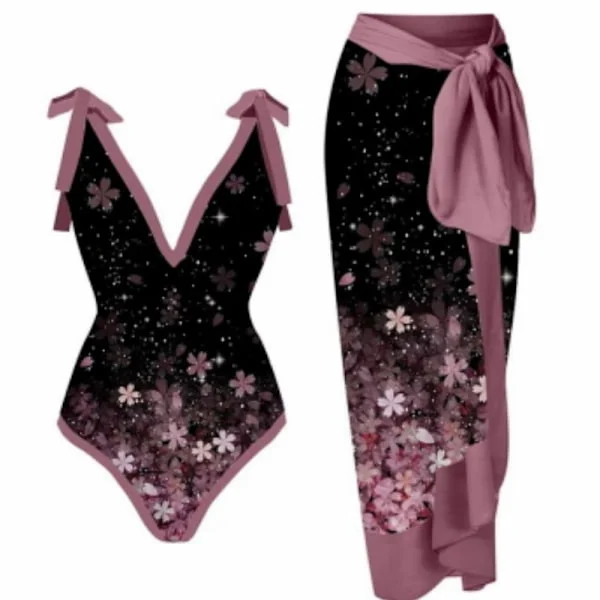 2026 Kvinnor Baddräkt Bikini Baddräkt Topp Klänning Set Blomstermönster Dam Baddräkt Tvådelad Kostym Mode Dam Baddräkter