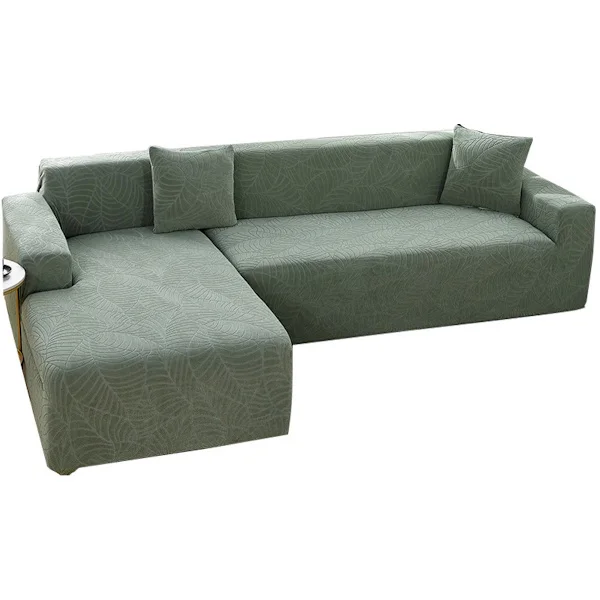 Waterproof Sofa Cover - Grass Green Jacquard Leaf Pattern - For 4 Seater Sofa (235-300 cm)
