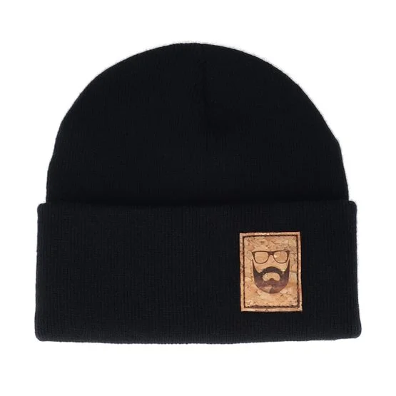 Bearded Man - Logo Patch Black Beanie Cuff Black Beanie - @ Hatstore