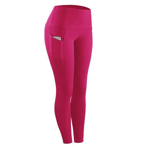 Yoga Byxor för Kvinnor med Fickor Hög Midja Tränings Tights Rosa Rosa M