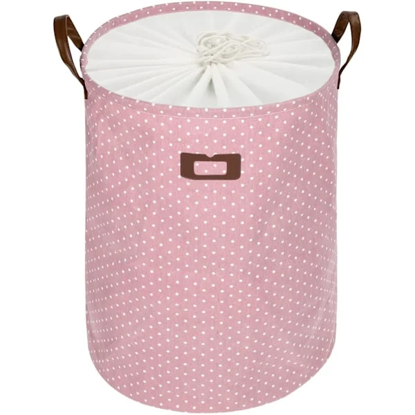 Fristående tvättkorg med lock, hopfällbar extra stor tvättkorg med dragsko och handtag (rosa)