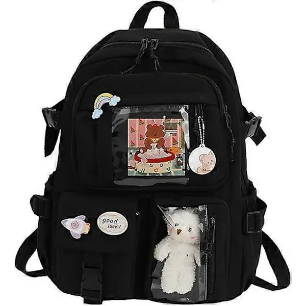 Backpack with Pendant, Large Capacity Cute Bear Accessories Backpack for School Multi Pocket Rucksack for Teenage Girls Cute