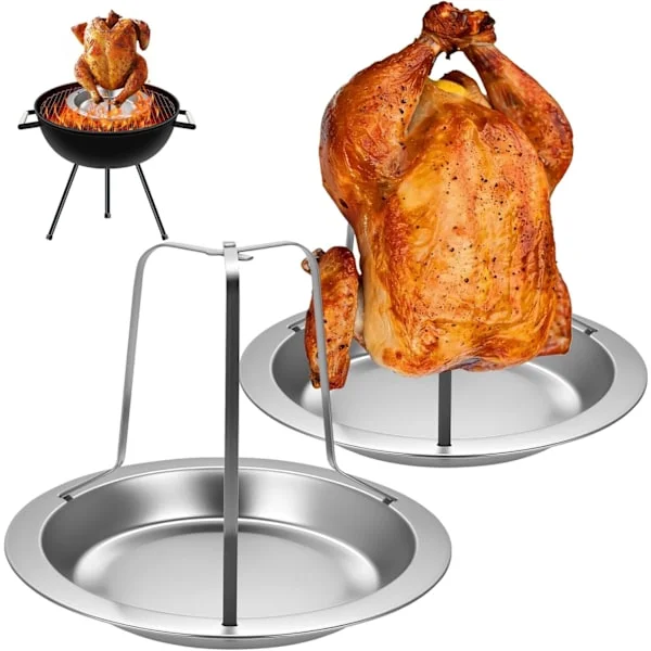 Chicken Roaster Rack Vertical Grill Holder with Drip Pan Stainless Steel Turkey Roaster Rack 2 Set