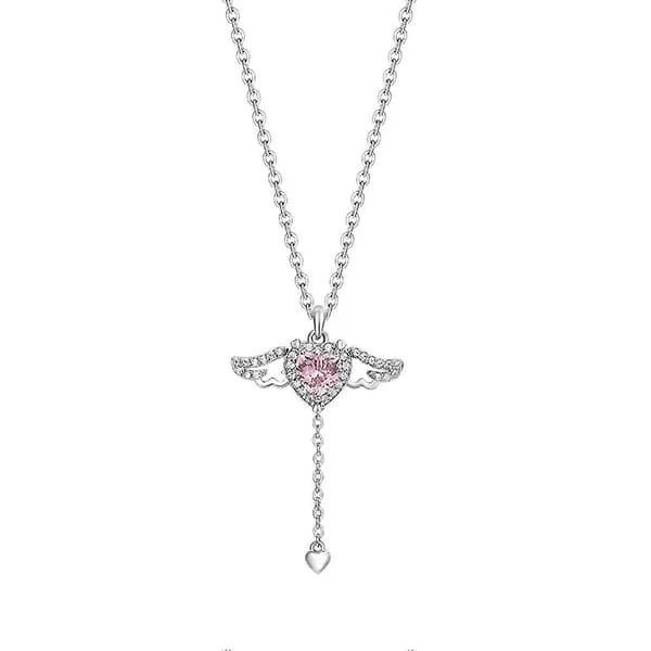 Choker-halskjede Legering Glitrende Rhinestones Engel Hjerte Anheng Halskjede Justerbar Lengde Halskjede