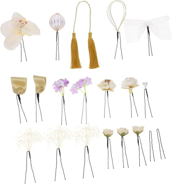 18 stk. japansk stil silke blomster hårnål for kimono hår tilbehør til bryllup konfirmasjon spesielle anledninger