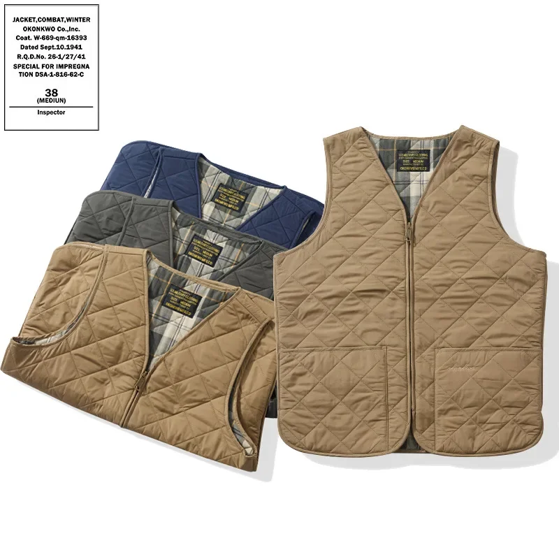 AliExpress - OKONKWO épais matelassé gilet grille pince coton extérieur col en v gilet huile cire veste réservoir intérieur Trekking voyage Camping 