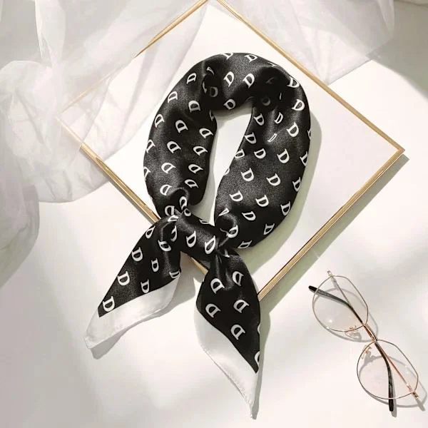 AVEKI 27.5 x 27.5 Women's Square Silky Hair Scarf Head Sleeping Wrap Satin Headscarf, ZM03 Black-17