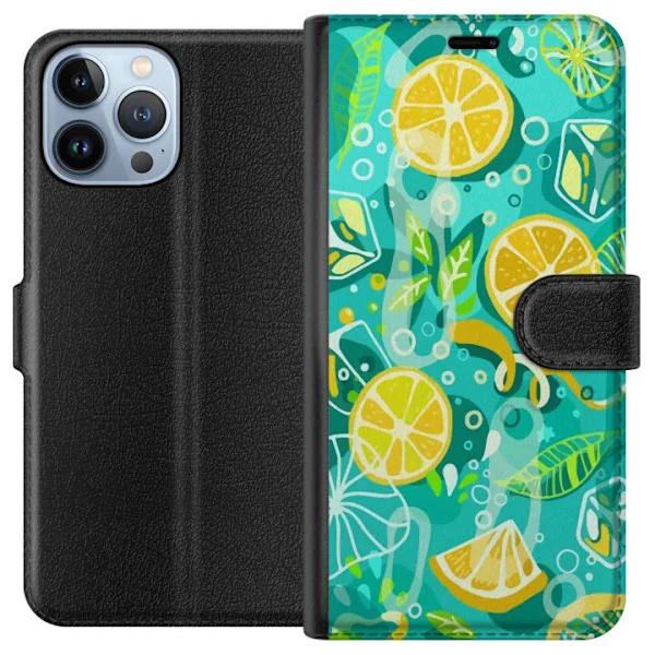 Kompatibelt Plånboksfodral till Apple iPhone 13 Pro Max Friskt citrusmönster med citronträd och bubblor i livfull färgskala