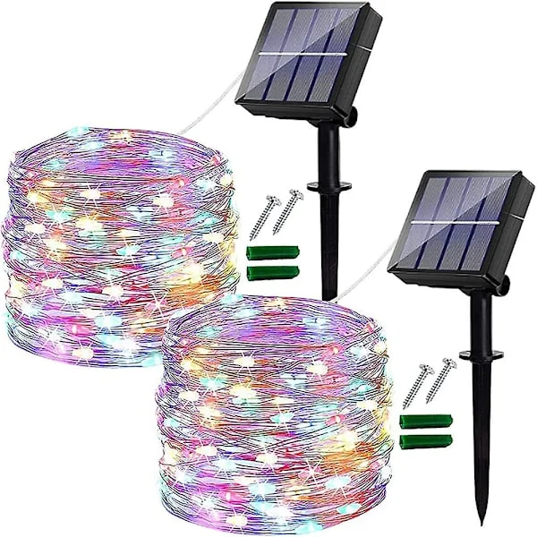 [2 Pakke] Utendørs Solcellelyskjede 12M 120 LED Utendørs Lysslynge Vanntett Kobbertråd 8 Mønstre Solcellelyskjede