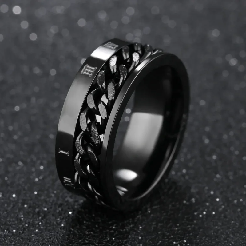 AliExpress - Römische Ziffern Edelstahl Kette Rotierenden Angst Schwarz Ringe Für Männer Zappeln Metall Spinner Knuckle Ring Anillos De Hombre