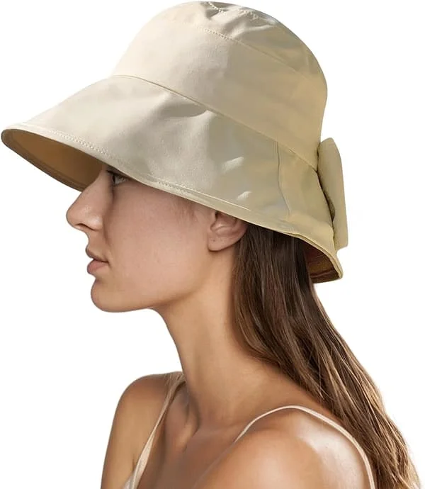 Beige, Dame Hat Sommer Foldbar Capeline Sol Hat Anti UV Cotto