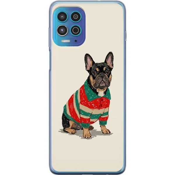 Kompatibelt Mobildeksel til Motorola Moto G100 Søt bulldog i rød og grønn stripete genser med tegneseriestil og sjarmerende hundemotiv